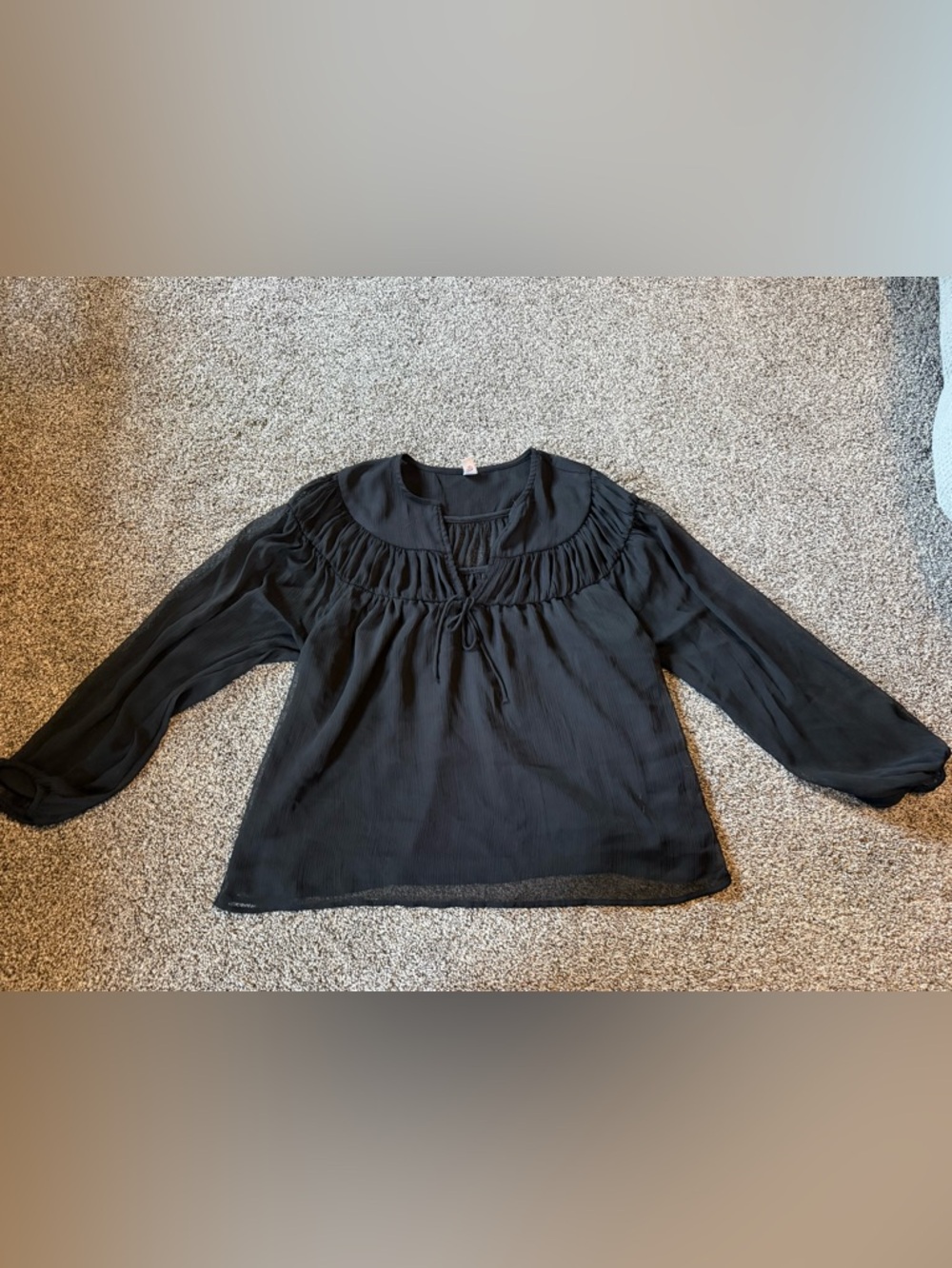 Old Navy Black Ruffle Yoke Tie-Front Blouse